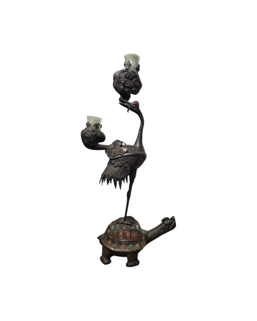Pair of Crane & Tortoise Figural Candelabra, Late Qing Dynasty / 19th Century style – view 2 of 3